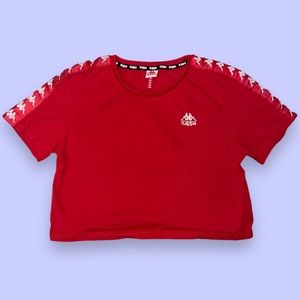 Kappa 222 Banda Apua Crop Top - Red with White Logo Tape